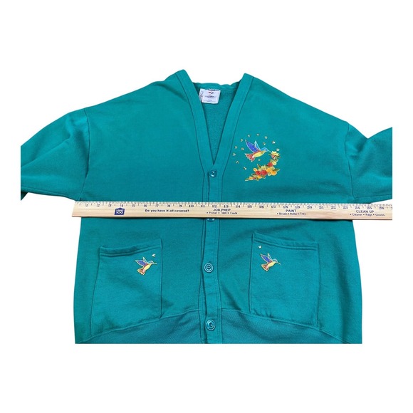 RARE VTG 90s Jerzees Fleece Ladies & Dames Hummingbird Teal Sweater Cardigan XL - Picture 14 of 15